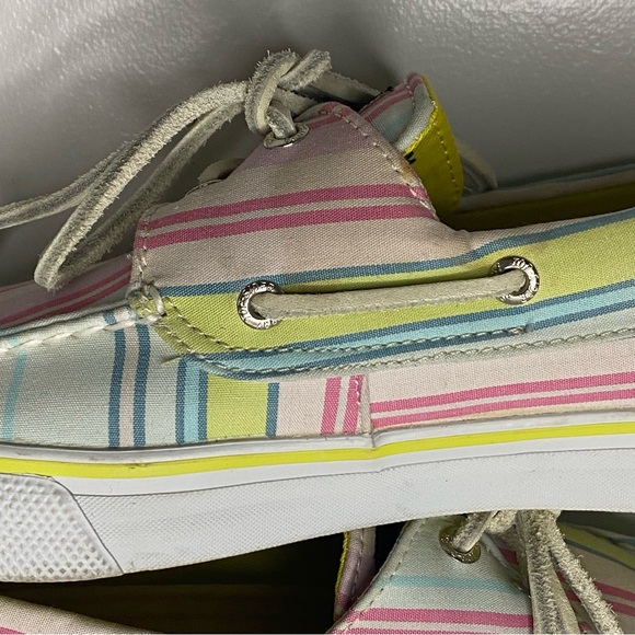 Sperry Top-Sider Women Size 8.5M Bahama Pink/Lime Stripe Canvas Boat Shoes - Picture 9 of 12